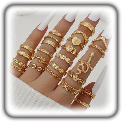 FUTIMELY Vintage Geomeric Heart Butterfly Stack Rings Sets for Men Women,Fashion Chunky Animal Snake Leaf Flower Pearl Kunckle Rings Jewelry Accessories Gifts in Saudi Arabia