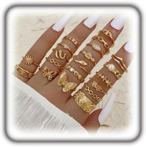 FUTIMELY Vintage Geomeric Heart Butterfly Stack Rings Sets for Men Women,Fashion Chunky Animal Snake Leaf Flower Pearl Kunckle Rings Jewelry Accessories Gifts in Saudi Arabia