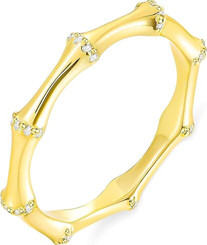 Monkton 3mm Bamboo Ring 14K Gold Plated Cubic Zirconia Stackable Band Dainty Minimalist Lucky Symbol Promise Ring for Women Size 4-11 in Saudi Arabia