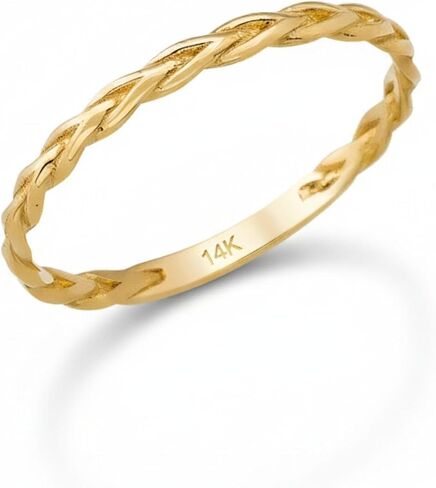 14K Real Solid Gold Ring for Women, Braided Band, Stackable Band for Women, Minimalist Ring (1.65 mm) Size 7 in Saudi Arabia