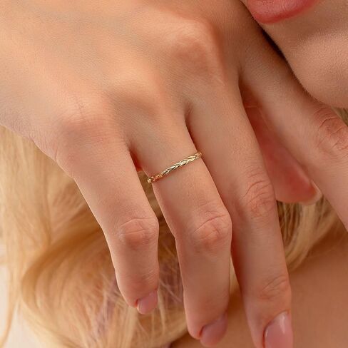 14K Real Solid Gold Ring for Women, Braided Band, Stackable Band for Women, Minimalist Ring (1.65 mm) Size 7 in Saudi Arabia