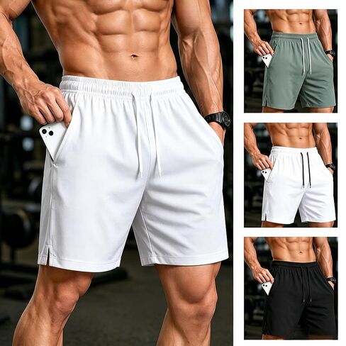 Men’s Athletic Shorts Elastic Waist Drawstring Workout Shorts with Pockets for Gym Running Casual Activities in Kuwait