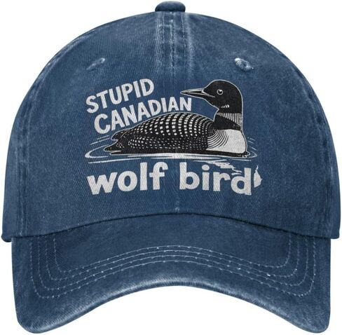 Stupid Canadian Wolf Bird Hats for Men Navy Blue Women Funny Gag Adjustable Baseball Hats for Men Gag in Saudi Arabia