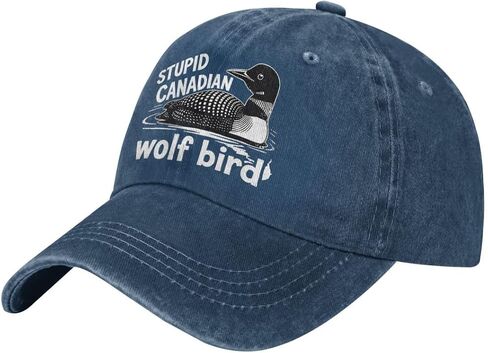 Stupid Canadian Wolf Bird Hats for Men Navy Blue Women Funny Gag Adjustable Baseball Hats for Men Gag in Saudi Arabia