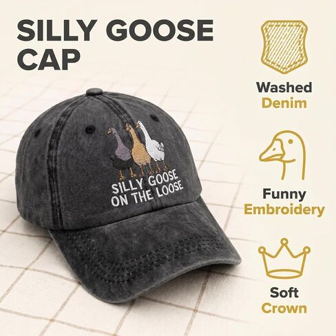 Silly Goose Hat Funny Goose Hats Funny Baseball Cap Funny Hats for Men Women Adjustable Cotton Dad Hat Cute Animal Embroidery Silly Hat Dark Gray in Saudi Arabia