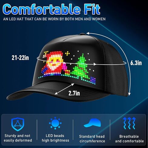 LED hat, LED programmable baseball cap, Bluetooth APP control, DIY graffiti, Text editing, Funny trendy hat, Creative gift, Suitable for outdoor travel/Christmas/Halloween parties/Performances in Saudi Arabia