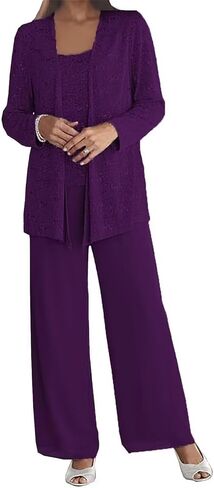 3 Pieces Mother of The Bride Pant Suits with Jacket for Wedding Lace Formal Dressy Outfits KW014 in Saudi Arabia