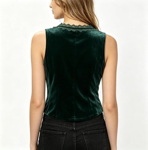 CAMDOM Victorian Gothic Steampunk Velvet Corset Top Vest Vintage Waistcoat Button Front V Neck Bustier for Women in Kuwait