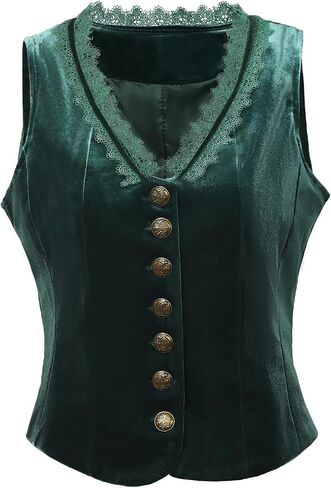 CAMDOM Victorian Gothic Steampunk Velvet Corset Top Vest Vintage Waistcoat Button Front V Neck Bustier for Women in Kuwait