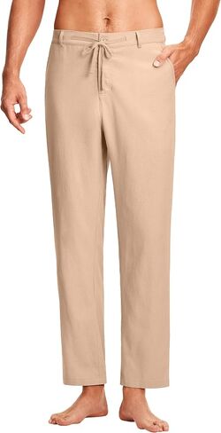 ISEEGZ 30" Men's Linen Pants Casual Dress Pants Drawstring Lightweight Business Trousers with 4 Pockets Beach Summer in Kuwait