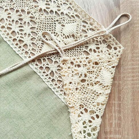 1 Panel Vintage Green Linen Curtain Valance with Beaded Rope Stitching Crochet Cafe Kitchen Curtain Tier for Bedroom Living Room Doorway Tie Tab Top (Green,W39 x L17.7 inches) in Saudi Arabia