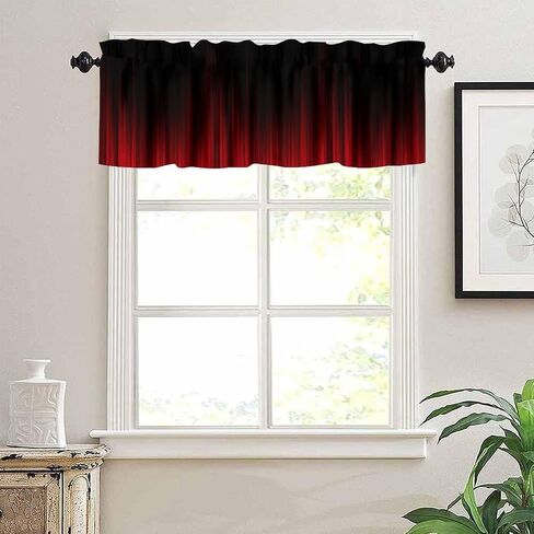 Red and Black Kitchen Valance Curtains,Gothic Style Simple Design Short Drape for Kitchen Living Room Party Rod Pocket Window Treatment 1 Panel 54" W x 18" L Inch in Saudi Arabia