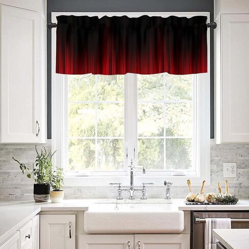 Red and Black Kitchen Valance Curtains,Gothic Style Simple Design Short Drape for Kitchen Living Room Party Rod Pocket Window Treatment 1 Panel 54" W x 18" L Inch in Saudi Arabia