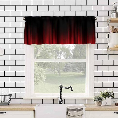 Red and Black Kitchen Valance Curtains,Gothic Style Simple Design Short Drape for Kitchen Living Room Party Rod Pocket Window Treatment 1 Panel 54" W x 18" L Inch in Saudi Arabia