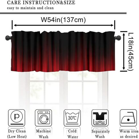 Red and Black Kitchen Valance Curtains,Gothic Style Simple Design Short Drape for Kitchen Living Room Party Rod Pocket Window Treatment 1 Panel 54" W x 18" L Inch in Saudi Arabia