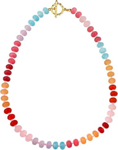 Zissunbeam Colorful Bead Gemstone Choker Necklace for Women, Handmade 4x6mm Rainbow Natural Birthstone Stone Beaded,Statement Summer Boho Beach Necklace Jewelry for Women Trendy in Saudi Arabia