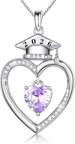 2026 Graduation Gift for Her - S925 Sterling Silver Engraved Class of 2026 Graduation Cap Heart Birthstone Necklace Masters Degree High School College Graduation Gift for Her in Saudi Arabia
