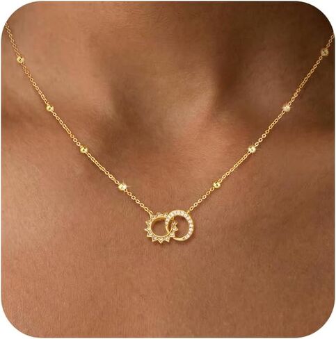 Gold Necklace for Women, Dainty Pendant Necklace 14k Gold Plated CZ Clover Paperclip Sun Necklace Cute Gold Necklaces for Women Trendy Simple Non Tarnish Necklace Fashion Costume Jewelry in Saudi Arabia