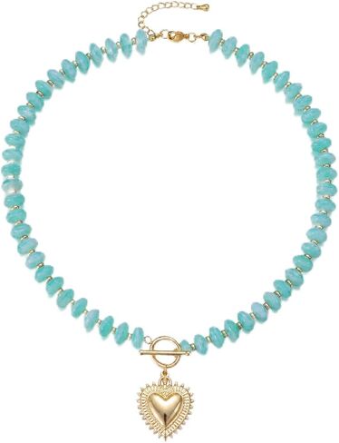 Chunky Heart Necklaces for Women, Colorful Resin Beaded Necklaces, Trendy Statement Jewelry Gift in Saudi Arabia