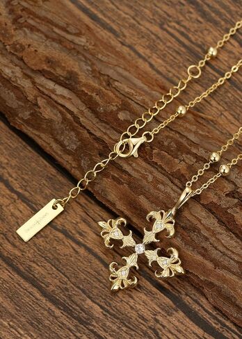 18K Gold Deni Fleur De Lis Cross Necklace Gold in Saudi Arabia