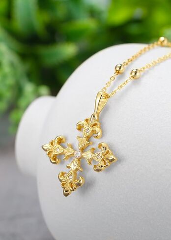 18K Gold Deni Fleur De Lis Cross Necklace Gold in Saudi Arabia