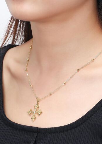 18K Gold Deni Fleur De Lis Cross Necklace Gold in Saudi Arabia