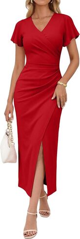 OWIN 2026 فستان نسائي مثير بياقة على شكل V وأكمام مكشكشة وفتحة جانبية مكشكشة وحفلات الكوكتيل وحفلات الضيوف in Kuwait