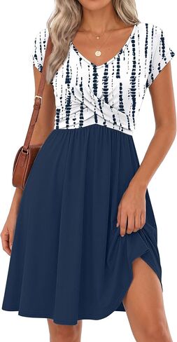 SAUKOLE Dresses for Women Trendy Summer Twist Front V Neck Sundress Casual Short Sleeve Mini Dress in Saudi Arabia