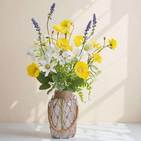 LUEUR Fake Flowers with Vase – Artificial Poppy & Sunflower Arrangement in Purple & Blue, Spring Floral Centerpiece for Coffee Table, Dining Room, Living Room & Farmhouse Home Decor in Saudi Arabia