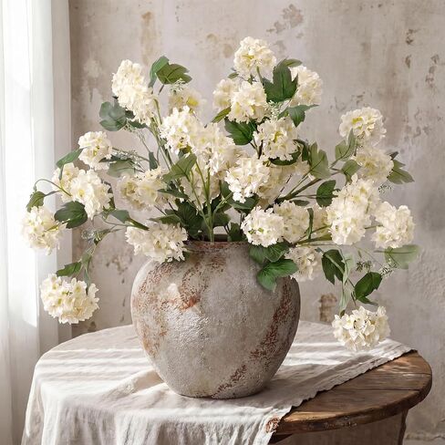 Kajaia 4 Pcs Artificial Snowball Hydrangea Branches 30 Inch Faux Snowball Viburnum Stems, 5 Head Silk Hydrangea Blooms Branch for Vase DIY Table Centerpiece, Farmhouse Home Wedding Decor(Cream White) in Kuwait
