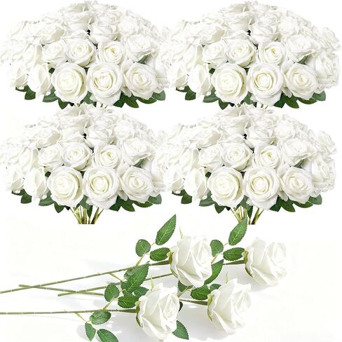 100 Pcs Red Fake Roses Bulk Artificial Flowers, Artificial Velvet Silk Roses Bouquet with Stems for Wedding Decoration, Fake Flowers in Vase Valentines Day Floral Arrangement Centerpiece Home Decor in Saudi Arabia