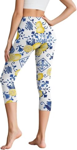 Women's Yoga Leggings Capri High Waist Yoga Pants with Pockets Tummy Control Leggings for Workout Running Plus Size in Saudi Arabia