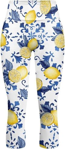 Women's Yoga Leggings Capri High Waist Yoga Pants with Pockets Tummy Control Leggings for Workout Running Plus Size in Saudi Arabia