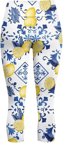 Women's Yoga Leggings Capri High Waist Yoga Pants with Pockets Tummy Control Leggings for Workout Running Plus Size in Saudi Arabia