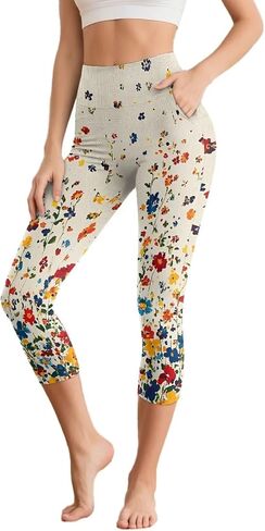 Women's Yoga Leggings Capri High Waist Yoga Pants with Pockets Tummy Control Leggings for Workout Running Plus Size in Saudi Arabia