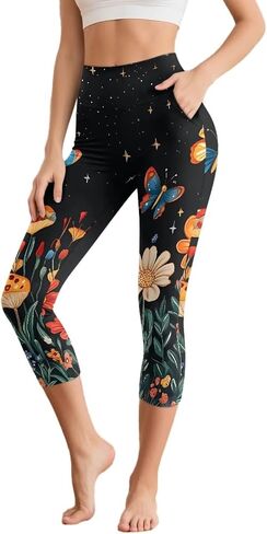 Women's Yoga Leggings Capri High Waist Yoga Pants with Pockets Tummy Control Leggings for Workout Running Plus Size in Saudi Arabia