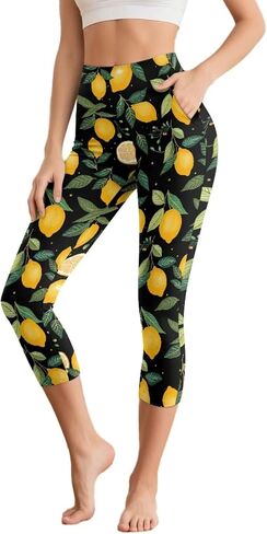 Women's Yoga Leggings Capri High Waist Yoga Pants with Pockets Tummy Control Leggings for Workout Running Plus Size in Saudi Arabia