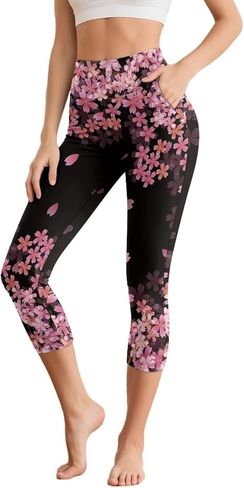 Women's Yoga Leggings Capri High Waist Yoga Pants with Pockets Tummy Control Leggings for Workout Running Plus Size in Saudi Arabia