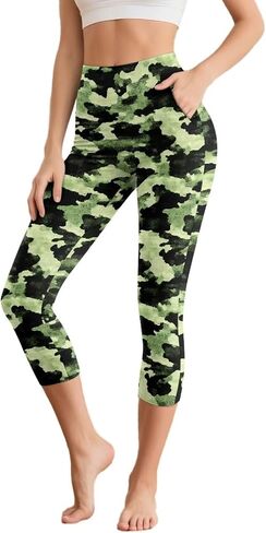 Women's Yoga Leggings Capri High Waist Yoga Pants with Pockets Tummy Control Leggings for Workout Running Plus Size in Saudi Arabia