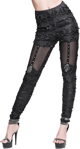 Punk Rock Ripped Broken Leggings for Women Pants Gothic Sexy Mesh Fishnet Leggings See Through Clubwear in Saudi Arabia