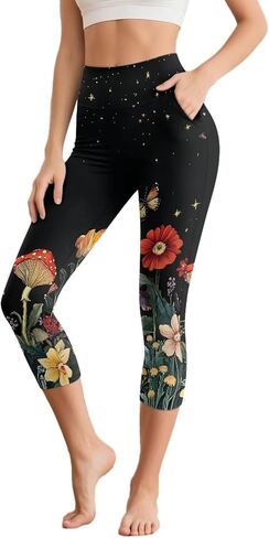 Women's Yoga Leggings Capri High Waist Yoga Pants with Pockets Tummy Control Leggings for Workout Running Plus Size in Saudi Arabia