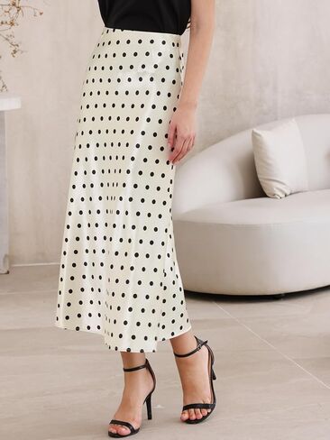Allegra K Silk Satin Skirt for Women Polka Dots High Waisted Flowy 2026 Summer Vintage Elegant Maxi Skirts in Kuwait