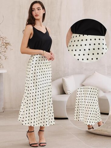 Allegra K Silk Satin Skirt for Women Polka Dots High Waisted Flowy 2026 Summer Vintage Elegant Maxi Skirts in Kuwait