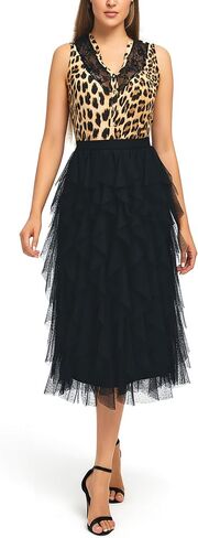 Cascading Ruffle Dotted Tulle Midi Skirt – Romantic Tiered Design Tea Length in Kuwait