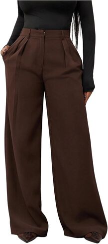 WDIRARA Women's Pleated High Waisted Dressy Pants Work Office Wide Leg Trousers in Kuwait