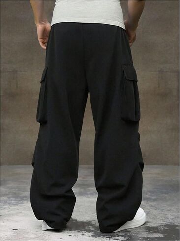 VIPWOLF Men's Baggy Cargo Pants Parachute Y2k Elastic Waist Drawstring Streetwear Fashion Casual Workout Track Pants in Kuwait