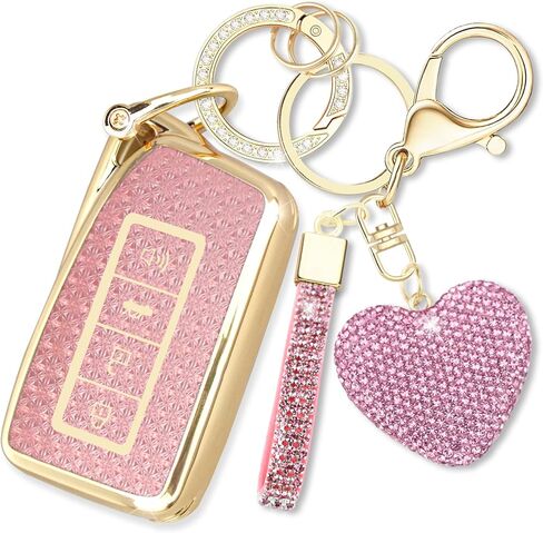 Key Fob Cover with Diamond Keychain for Lexus Car Key Shell Compatible with Lexus RX ES GS LS NX RS GX LX RC LC Smart Remote Key Protector for Women (3/4 Buttons-Pink Heart) in Saudi Arabia