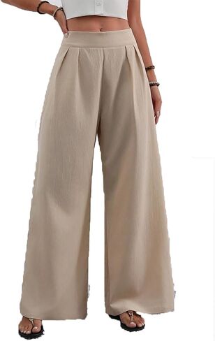 Linsennia Women's High Waist Wide Leg Dress Pants Stretchy Work Trousers, Wrinkle-Free Casual Office Pants with Pockets in Kuwait