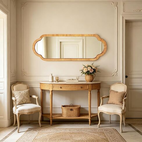 BAODANFU Full Length Rattan Mirror, Decorative Wall Mirrors of Hallway, Entryway, Long Scalloped 18 x 53 inch Dressing Mirror for Bedroom Vanity Walk-in Closet Living Dining Room in Saudi Arabia