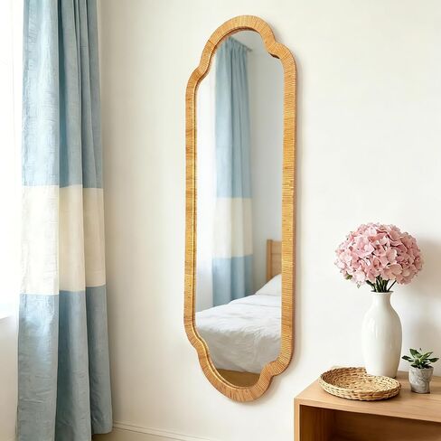BAODANFU Full Length Rattan Mirror, Decorative Wall Mirrors of Hallway, Entryway, Long Scalloped 18 x 53 inch Dressing Mirror for Bedroom Vanity Walk-in Closet Living Dining Room in Saudi Arabia